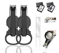 Anti-Splash Nail Clippers with Magnifying Glass, Multi-Functional Violin-Shape Anti, 2-in-1 Stainless Steel Trimmer, Stainless Steel, for Toenails & Fingernails (A Black 2Pcs)