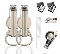 Anti-Splash Nail Clippers with Magnifying Glass, Multi-Functional Violin-Shape Anti, 2-in-1 Stainless Steel Trimmer, Stainless Steel, for Toenails & Fingernails (A Champagne)
