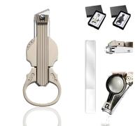 Anti-Splash Nail Clippers with Magnifying Glass, Multi-Functional Violin-Shape Anti, 2-in-1 Stainless Steel Trimmer, Stainless Steel, for Toenails & Fingernails (B Champagne)