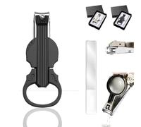 Anti-Splash Nail Clippers with Magnifying Glass, Multi-Functional Violin-Shape Anti, 2-in-1 Stainless Steel Trimmer, Stainless Steel, for Toenails & Fingernails (A Black)