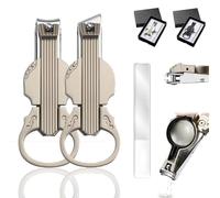 Anti-Splash Nail Clippers with Magnifying Glass, Multi-Functional Violin-Shape Anti, 2-in-1 Stainless Steel Trimmer, Stainless Steel, for Toenails & Fingernails (Champagne MIX)