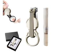 Anti-Splash Nail Clippers with Magnifying Glass, Multi-Functional Violin-Shape Anti-Splash Nail Clipper, 2-in-1 Stainless Steel Nail Trimmer with Bottle Opener (Gold-B)
