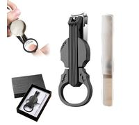 Anti-Splash Nail Clippers with Magnifying Glass, Multi-Functional Violin-Shape Anti-Splash Nail Clipper, 2-in-1 Stainless Steel Nail Trimmer with Bottle Opener (Black-B)