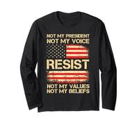 Anti-Trump Resist Not My President America Flag Vintage Manga Larga