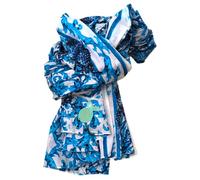 Antica Sartoria Pareo Algodon 130cm x 180 cm Pareo Playa con Estampado Multicolor para Mujer Pañuelos Cuello Foulard Mujer. Estampados tipicos de Costa Amalfitana (Azul)