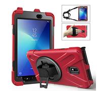 Antichoque Funda para Samsung Galaxy Tab Active 2 8.0-Pulgadas T390/T395/T397, Híbrido Antivibración Carcasas con Empuñadura giratoria de 360°, Kickstand, Bandolera, S-Pen Poseedor (Rojo)