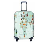 Anticsao Funda de equipaje de estilo hippie de los años 70, fundas lavables para maletas de moda, funda protectora de maleta antiarañazos, mapa de iconos de línea de viaje mundial, XL, 1, Mapa mundial