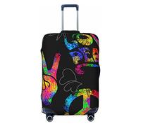 Anticsao Funda protectora elástica para equipaje de viaje, color arcoíris, con texto en inglés "Love and Peace" para maleta, se aplica a maletas de 19 a 32 pulgadas, tamaño grande, Black, M