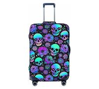 Anticsao Funda protectora elástica para maleta, diseño de calaveras humanas y flores, para maleta, se aplica a maletas de 19 a 32 pulgadas, tamaño mediano, Black, S
