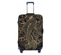 Anticsao Lotus and Waves of Golden Koi - Funda elástica para equipaje de viaje, funda protectora para maleta, se aplica a maletas de 19 a 32 pulgadas, tamaño mediano, Black, M