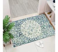 Antideslizante Alfombra 50x80 cm Azul Verde Floral Felpudo Exterior Terciopelo Corto Absorbentes Antideslizante Lavable para Baño Cocina Oficinas Alfombras Puerta Entrada