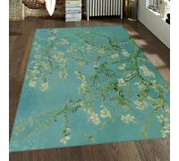 Antideslizante Alfombra 90x150 para el salón almendros Blancos Lavables Suaves Ramas Florales Vibrantes Alfombrilla de Entrada decoración del Dormitorio Tapete Resistente a Manchas