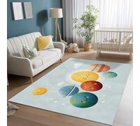 Antideslizante Alfombra Decoración Gris Claro - Alfombras estampado Dibujos Animados Sistema Solar Planetas Nubes para Comedor Cocina Dormitorio Pasillo Decoración, 140 x 200 cm Franela Alfombra