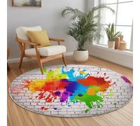 Antideslizante Alfombra Redonda - 150 cm - Estilo Grafiti Pintura Pared De Ladrillos estampada suaves lavable alfombras, Vistoso Estampado Alfombra para dormitorio comedor sala de estar decoración