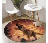 Antideslizante Alfombra Redonda 150 cm Lavable en la Lavadora, Fantasía Animales Dinosaurios Tema Súper Suave Alfombra Redond, Marrón No es Fácil Desvanecerse Decoración Sofá Guardería