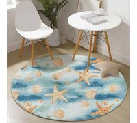 Antideslizante Alfombra Redonda Caricatura Estrella De Mar Conchas Impresión Lavable, Azul Claro Suave Alfombra Redonda de Pelo Bajo No es Fácil Desvanecerse Habitación Infantil, Diámetro 245 cm