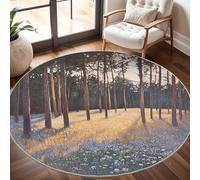 Antideslizante Alfombra Redonda Flores Bosque de Pinos de Pleno Verano para Exterior Interior de 160cm, Grande Alfombra Redonda Pintura Al óLeo En Color Pelo Corto Lavable para Área de Juegos Niños