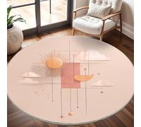 Antideslizante Alfombra Redonda GeometríA Abstracta del Sol para Exterior Interior de 120cm, Grande Alfombra Redonda Rosa Claro Pelo Corto Antiincrustante Lavable para Área de Juegos Niños