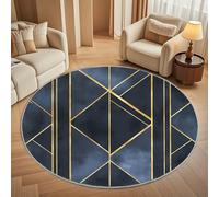 Antideslizante Alfombra Redonda LíNeas Doradas de Acuarela GeoméTrica para Exterior Interior de 80cm, Grande Alfombra Redonda Marina de Guerra Pelo Corto Lavable para Área de Juegos Niños