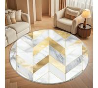 Antideslizante Alfombra Redonda MáRmol GeoméTrico En Espiga para Exterior Interior de 120cm, Grande Alfombra Redonda Oro Blanco Pelo Corto Antiincrustante Lavable para Área de Juegos Niños