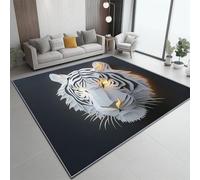 Antideslizante Alfombra Salon, Dibujos Animados 3D Cabeza De Tigre Blanco Estampada 160 x 230 cm Alfombras para Sala de Juegos Dormitorio Cocina, Grande Negro Franela Home Decor Alfombra
