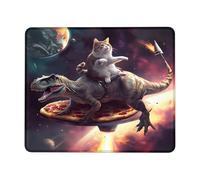 Antideslizante Alfombrilla de Ratón, Gato Animal Lindo Montando Dinosaurio Pizza Planet Alfombrilla Eco-Friendly Tapete de Juego 25X30cm para Gamers Jugadore Ordenador
