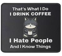Antideslizante Alfombrilla de Ratón, Tomo café, Odio a la Gente, Gato Gracioso. Alfombrilla Professional Mouse Mat 25X30cm para Ordenador Juegos PC
