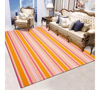 Antideslizante Striped Area Rug 100 x 150 cm Soft Velvet Carpet for Living Room Bedroom Kitchen Durable & Machine Washable Yellow & Red Interior Mat for High Traffic Areas