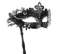 Antifaz Carnaval, Hoshin Mascara Veneciana Mujer con Bastón Ideal para Halloween, Fantasma de la Ópera y Disfraces(Negro)