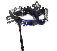 Antifaz Carnaval, Hoshin Mascara Veneciana Mujer con Bastón Ideal para Halloween, Fantasma de la Ópera y Disfraces(Azul Negro)