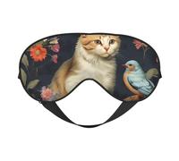 Antifaz con estampado de gatos, pájaros y flores, ligera, para viajes, yoga, siesta, meditación, camping, trabajo, relajación