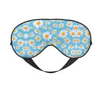 Antifaz de doble cara con estampado de margaritas blancas sobre fondo celeste, suave cobertura de ojos para viajes, máscara de dormir para hombres y mujeres