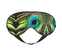 Antifaz de doble cara con estampado de plumas de pavo real, cobertura suave para los ojos de viaje, antifaz para dormir para hombres y mujeres