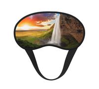 Antifaz de Islandia con estampado de cascada, río y puesta de sol con borde negro, con buen efecto de sombreado, es una opción ideal para viajes, meditación, etc