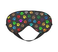 Antifaz de seda con estampado de huellas de perro coloridas, color negro, suave, cómodo antifaz ajustable para dormir