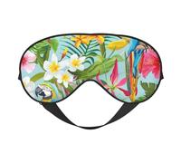 Antifaz de seda para dormir con estampado de plantas tropicales y loros con hebilla ajustable, elegante máscara de ojos para mujeres, viajes, siesta, trabajo, oficina