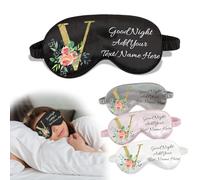 Antifaz de seda para dormir con nombre personalizado con diseño de letras florales, fundas de ojos sin presión para dormir, máscara de dormir flexible de seda para mujeres y hombres