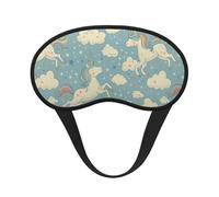 Antifaz de tela con borde negro, diseño de unicornio arcoíris y nubes, con banda elástica, para hombre y mujer.