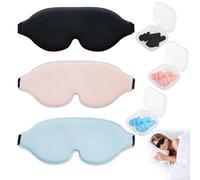 Antifaz para dormir con 3 máscaras viscoelásticas + 3 pares de tapones de oído con estuche - Set de 6 piezas - Negro, rosa, azul - Ideal para descanso, viaje y oficina