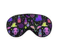 Antifaz para dormir con diseño divertido de elementos de bruja, color negro, con correa ajustable, cómodo y suave, ayuda para dormir, antifaz que bloquea la luz