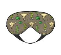 Antifaz para dormir con estampado de calavera de toro y cactus lindo que bloquea la luz, vendas de moda para mujeres y hombres, avión o siesta