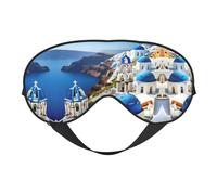 Antifaz para dormir con estampado de vista al mar de la isla griega, cómoda, con correa ajustable, sombra suave, opaca, para los ojos vendados
