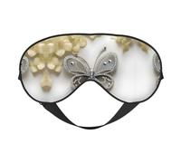 Antifaz para dormir de seda sintética con diamantes de imitación de mariposa y flor - Relajación con correa elástica ajustable - Ideal para viajes y sueño profundo