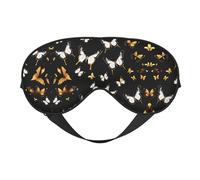 Antifaz para dormir de seda sintética con diseño de mariposas blancas y doradas, con correa elástica ajustable, ideal para viajes y sueño profundo