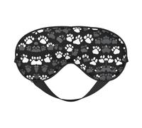 Antifaz para dormir de seda sintética con estampado de huellas en blanco y negro - Relajación con correa elástica ajustable - Ideal para viajes y sueño profundo