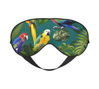 Antifaz para dormir de seda sintética con plantas tropicales y loros - Relajación con correa elástica ajustable - Ideal para viajes y sueño profundo