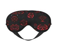 Antifaz para dormir de seda sintética con rosas rojas y negras - Relajación con correa elástica ajustable - Ideal para viajes y sueño profundo
