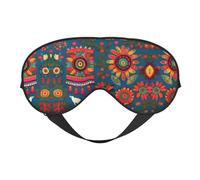 Antifaz para dormir de seda sintética estilo bohemio con diseño de arte popular mexicano - Relajación con correa elástica ajustable - Ideal para viajes y sueño profundo