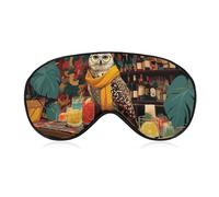 Antifaz para dormir, diseño de búho, gafas vintage posadas en un carrito de bar, máscara de dormir para mujeres y hombres, correa ajustable, cubierta de ojos vendados para viajes, yoga, siesta