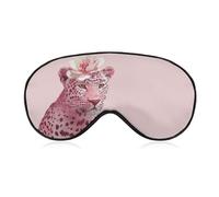 Antifaz para dormir, leopardo rosa con una flor, para mujeres y hombres, correa ajustable, cubierta de ojos vendados, para viajes, yoga, siesta, trabajo